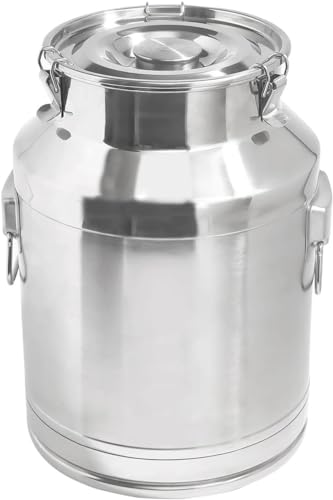 22 Liter 5.8 Gallon Stainless Steel Milk Can Milk Bucket Wine Pail Bucket Large Capacity Milk Can Tote Jug with Sealed Lid and Carry Handle - size: 22L