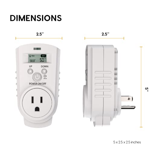 EconoHome Digital Plug in Thermostat - Programmable Thermostat with LCD Screen, Temperature Control & Power Buttons - Compatible with Wall Mount & Portable Heater, Air Cooler, Greenhouse Fans - color: White, size: Digital Control
