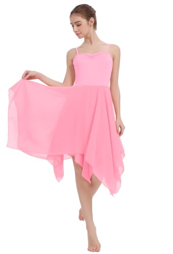 Women's Lyrical Dance Costume Halter Lyrical Dance Dress Irregular Hem Ballet Contemporary Dancewear - color: B27-pink, size: Small