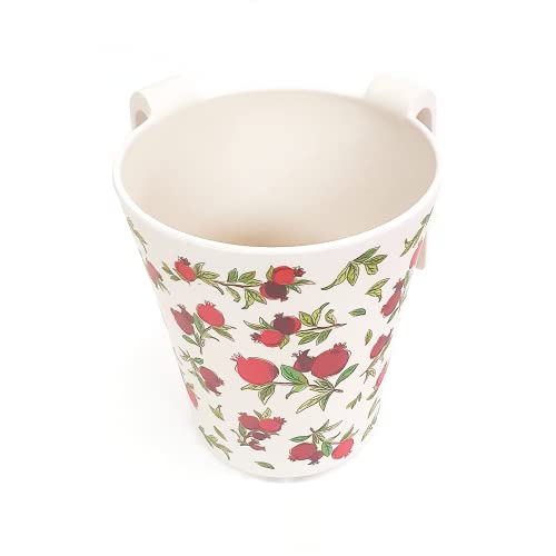 EMANUEL Yair Bamboo Hand Washing Cup for Netilat Yadayim Traditional Jewish Judaica (Pomegranates White NYO-17) - style: Pomegranates White NYO-17