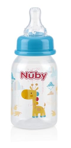 Nuby Printed Non-Drip Bottle, 4 Ounce, 1 Pack of 1 Bottle, Colors May Vary