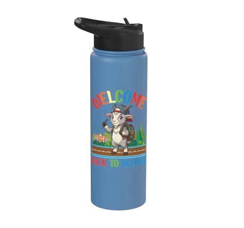 Welcome Back To School Cute Goat Student Boys Girls Kids Stainless Steel Insulated Water Bottle - color: Light Blue