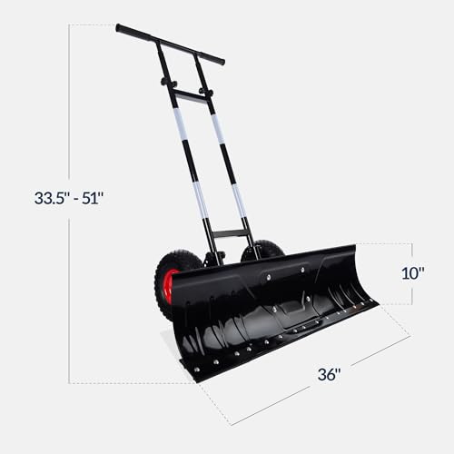 Best Choice Products 36in Galvanized Blade Heavy-Duty 2-Wheel Snow Pusher Hand Plow for Snow Removal w/Wheels, Adjustable Handle, Blade Angle - Black - color: Black, size: 36in w/Wheels
