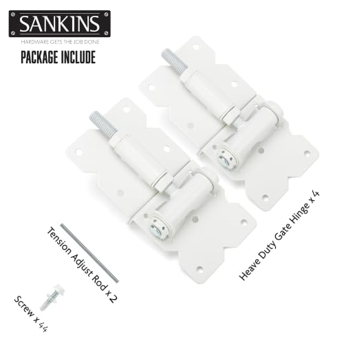 Self Closing Gate Hinges Heavy Duty, 90 Degree Adjustable, 4Pcs | Heavy duty gate hinges fence hinges for Wooden/Vinyl/PVC Fences, with installation screws and swing adjuster tool, white - color: White(2pcs)