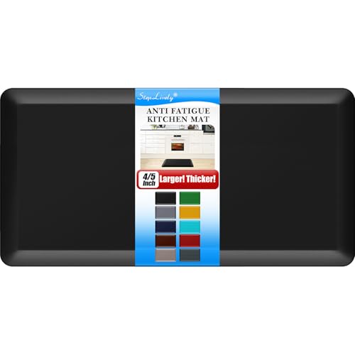 4/5 Inch Thick Kitchen Mat - Cushioned Anti Fatigue Mat for Kitchen Floor | Easy to Clean, Water Resistant, Non-Slip Thicker Rug, Standing Desk Mat for Sink, Office, Kitchen (20''x39'', Black) - color: Black, size: 39"L x 20"W x 0.8"Th