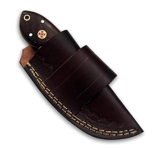 Hercules Custom Hand Forged Damascus Gut Hook Knife with Leather Sheath, Skinning Knife, Fixed Blade Hunting, Camping, Bushcraft, Survival, Outdoor Knives, Walnut Handle (FBK-05) - color: FBK-E