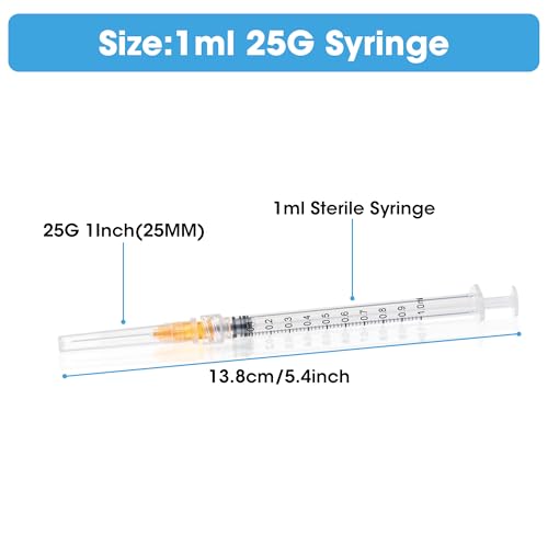 1ml Syringes with 25Ga 1Inch Disposable Luer Lock Lab Tools , 100Pack | Individually Sealed Packed - style: 1ml-25g25mm-100pcs