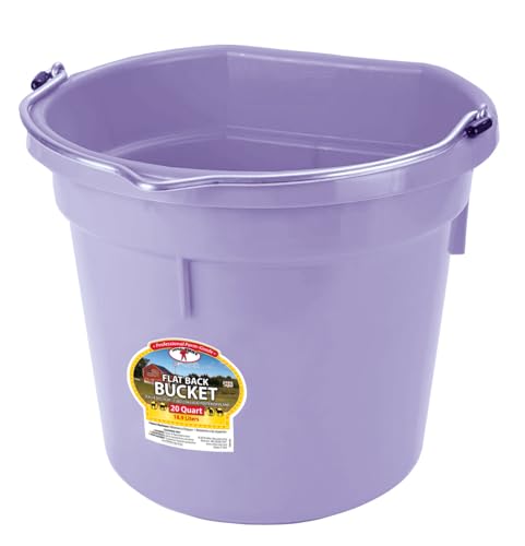 Little Giant® Flat Back Plastic Animal Feed Bucket with Metal Handle | Horse Feed & Water Bucket | 20 Quarts | Lavender