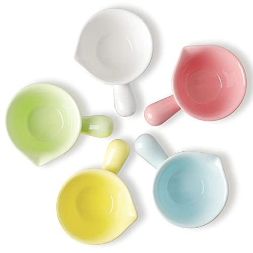 Small Sauce Bowls 2 OZ Cute Dip Bowls Set of 5 with Handle Colorful Ceramic Creamer Cup Mini - Mixed 5 Color - color: mixed 5 colors