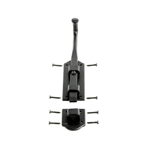 Renovators Supply Manufacturing Slide Bolt Latch 9 in. Black Iron Ball Tip Style Slide Bolt with Mounting Hardware - size: Pack of 1, style: 9 inch - Colonial Dead Bolt