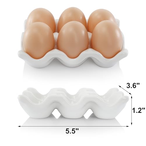 DEAYOU 4 Pack 24 Cups Egg Tray Holders, Porcelain Egg Container for Countertop Fridge, Ceramic Eggs Keeper Storage Organizer, Tiny Egg Dispenser Serving Dish Serveware for Display, Kitchen, White