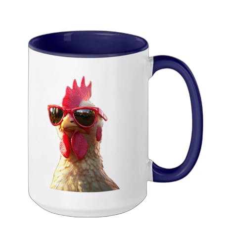 Chicken Hen Female Chick Farm Cluck Farmer Cute Chickens Ceramic Mug, Dark Blue/White, 15oz - color: Dark Blue/White, size: 15 Ounces