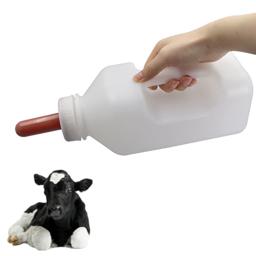 2 Quart Calf Bottle with Replacement Screw Nipple – Heavy-Duty Nursing Feeder for Baby Cattle, Lambs, Goats & Kids – Essential Livestock Supplies with Easy-Grip Handle & Anti-Leak Design