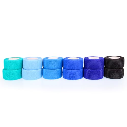 Self Adhesive Bandage Wrap Animal Cohesive Bandage Self Adherent Wrap First Aid Tape for Dogs Cats Horses Birds & Wrist Healing Ankle Sprain (1 Inch Blue Change 12 Rolls) - color: 1 Inch Blue Change 12 Rolls