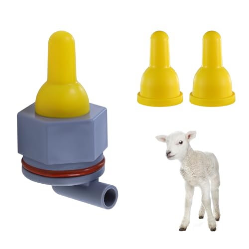 KTXM-Lamb Silicone Feeding Nipple Replacement Kit, Bucket-Mounted Nipple with Threaded Adapter & Red O-Ring, 3 Replacement Teats for Lambs, Baby Goats, Calves & Piglets, 1.5 Inch Hole Setup