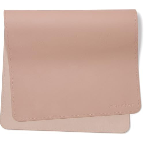 Vegan Leather Baby Changing Mat 16x30in, Wipeable, Foldable, Pink Sand | Wipeable vegan leather changing mat folds compact for travel, portable multipurpose 16x30in - color: Pink Sand