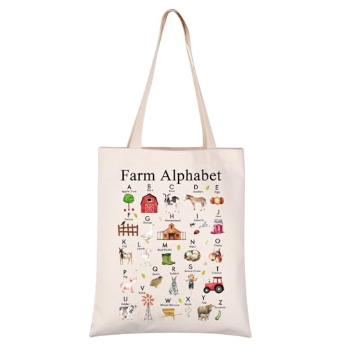 VAMSII Farm Alphabet Tote Bag Funny Farmer Gifts Farm Life Gifts Farm Themed Gifts Canvas Bag Farm Owner Gift Storage Bag