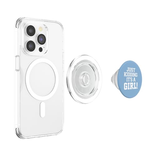 Just Kidding It's a Girl Pink Gender Reveal Party Supplies PopSockets PopGrip for MagSafe - style: Magnetic PopGrip