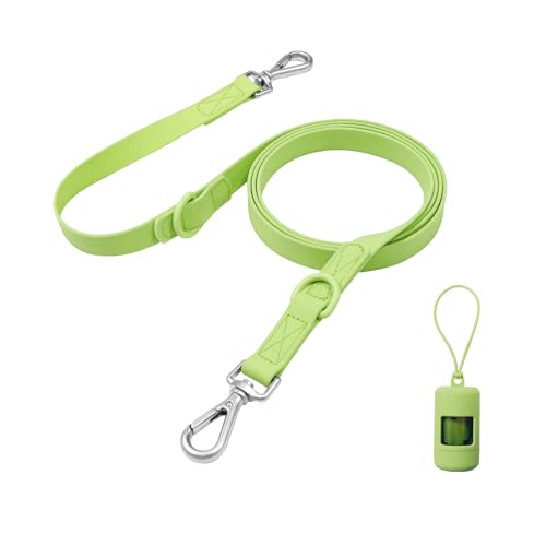 Waterproof Dog Leash with Poop Bag Holder, 5FT/6FT Adjustable Length with 2 Swivel Hooks, Odor-Free & Easy-Clean Dog Lead for Large Medium Small Dogs - color: Lime Green, size: 6FT - 3/4inch Width