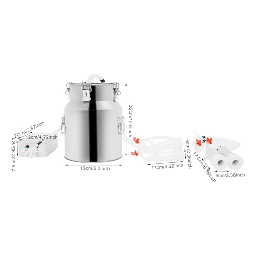 14L/3.7Gal Cow Milking Machine, 2-in-1 Electric Goat Milker Machine, Portable Pulse Vacuum Pump Milker with 304 Stainless Steel Buckets, Adjustable Suction Pulsation Vacuum (14L/ 3.7Gal) - size: 14L/ 3.7Gal