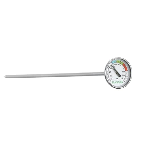 Compost Soil Thermometer, 304 Stainless Steel Case and Probe,1.75" Dial Size, 16" Stem Length, 0-200 Deg F, 3 Temperature Zones - size: L=16"