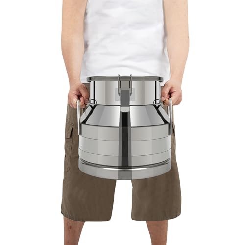 Stainless Steel Milk Bucket With Sealing Lid and Carry Handle,Thickened Stainless Steel Milk Can Large Liquid Container Storage for Coffee, Tea, Water,Oil Storage Transport ((12L/3.2Gal) - size: 12L/3.2Gal