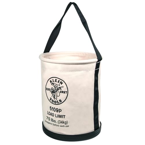 Klein Tools 5109P Canvas Bucket, Wide Straight Wall Tool Bucket with Pocket, Made of No. 6 Canvas and Black Molded Bottom, 75Lb Load Rated - style: Inside Pocket