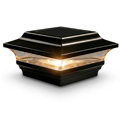 Classy Caps 4x4 Imperial Solar Post Cap - Fits 3.5"x3.5" and 4"x4" Deck & Fence Posts - Black Cast Aluminum - Warm and Cool Light Modes