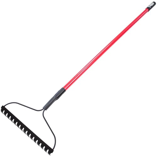 Bow Rake 16" Tines, Heavy Duty Steel Garden Rake for Leaves | 58" Fiberglass Long Handle, Rake For Lawn Debris, Mulch, Soil and Gravel, 100% Made in USA