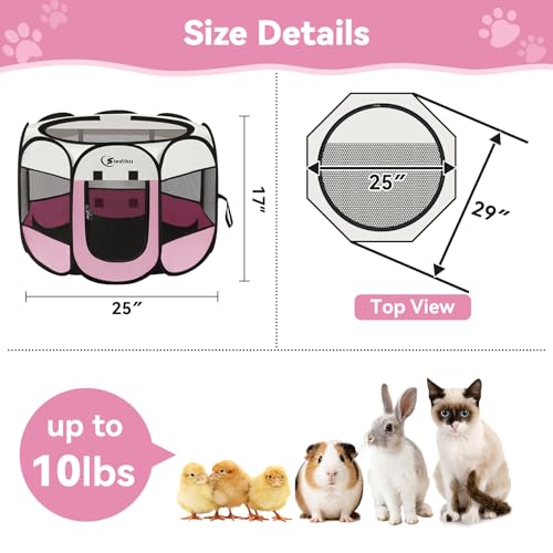 Sieidihit Dog Cat Pet Playpen Puppy Crate Cage Indoor Outdoor, Small Pink | Rest Zone for Recovering Pets New Pet Quarantine Room Portable Pop Up Easy to Set up lightweight dog Kennel with Carrying Bag - color: Pink