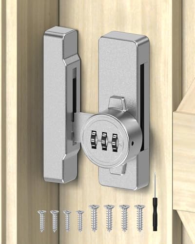 90/180 Degree Keyless Barn Door Lock Latch,Silver | 3 Digit Combination Security Latch, Zinc Alloy Mechanical Password Lock for Closet, File Cabinet, Sliding Door, Bedroom - color: Silver