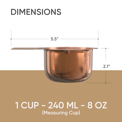 Color Up 1 Cup Measuring Cup (240 ml) – Premium Copper Stainless Steel, Accurate for Wet & Dry Ingredients, Embossed Markings, Easy-Pour Spouts, Dishwasher-Safe, Kitchen Essential - size: 1 Cup (240 ml) Copper