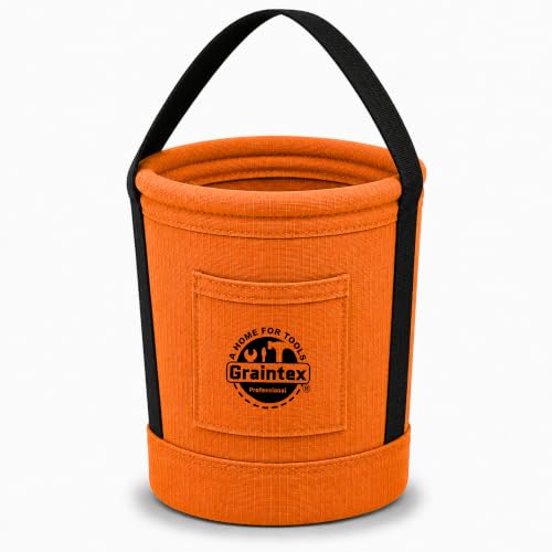 Graintex Tapered Canvas Bucket 12"x10"x15", Utility Tool Bucket One Inside Pocket, Reinforced Base & Carry Handle, Ripstop Canvas - Tan - color: Tan