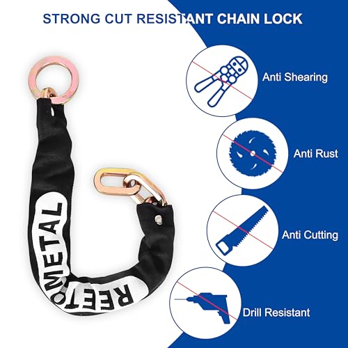 Heavy Duty Security Chain, 2.4FT x 3/8" Thick | Hardened Steel, Cut Proof, Anti-Theft Lock Chain, For Motorcycles, Bikes, ATVs, Trailers, Containers - size: 2ft chain without lock