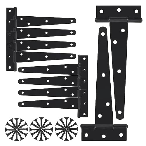 6 Inch Heavy Duty Gate Hinges, 10 Pack T Strap Hinge Shed Storage Gate Barns Tee Hinges with Screws for Wooden Fences, Shed Doors, Outdoor Barns, Black