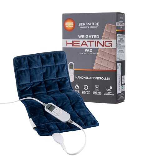 Berkshire Blanket Weighted Heating Pad - 12"x24" Electric Heat Wrap with 10 Heat Settings & Auto Shut Off - Soothing Heat Wrap for Back, Neck, Shoulders, Legs, Abdomen - Machine Washable & Portable - color: Dress Blues, size: 12" x 24"