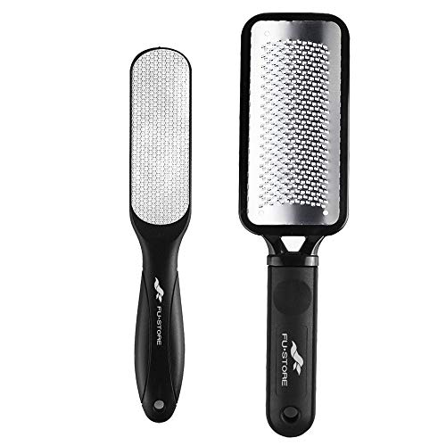 Fu Store 2 Pack Foot Files Callus Remover Foot Rasp Dual Sided Foot File | Stainless Steel Surface Pedicure Tools Professional Scrubber Premium for Feet Care Remove Hard Skin - color: Black