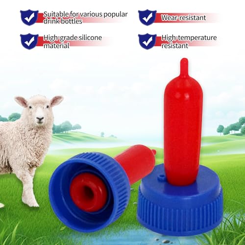 20 Pack Goat Nipples Soft Rubber Animal Milk Feeding Nipple | with Flutter Valve & Vent Leak-Proof Slow Flow Reusable Teat for Lambs Goat Sheep Pup Foal Calf Piglet, Screw On Soda Bottle - color: blue