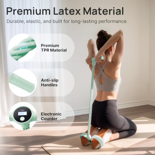 YOTTOY Pedal Resistance Bands with Handles, Natural Rubber Exercise Bands | 35LB Foot Pedal Resistance Bands for Working Out, Fitness Equipment for Abdomen, Waist, Arm, Leg, Pilates - color: Green