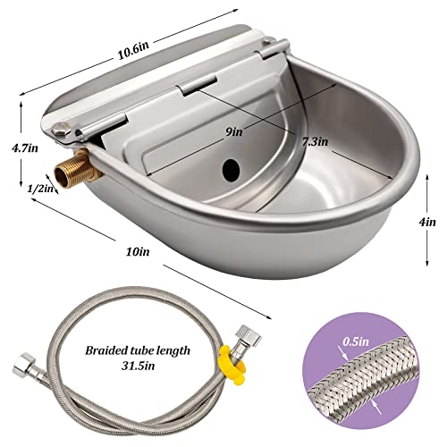 Automatic Dog Water Bowl with Brass Float Valve and Drain Hole | Stainless Steel Dog Water Dispenser Livestock Waterer for Chicken Cattle Pig Goat Big Dog