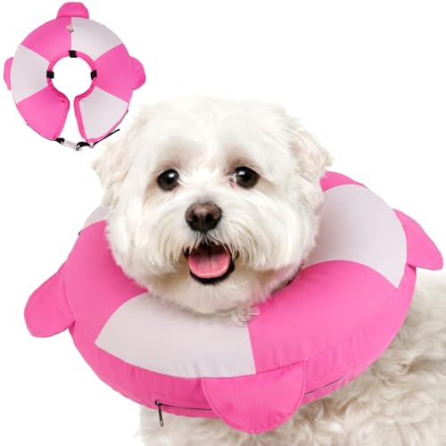 Inflatable Dog Cone for Small Dogs- Adjustable Neck Recovery ECollar,Lightweight Donut Collar After Surgery Anti-Licking & Biting,Waterproof Easy to Clean (Pink,M) - color: Rose-Pink, size: Medium