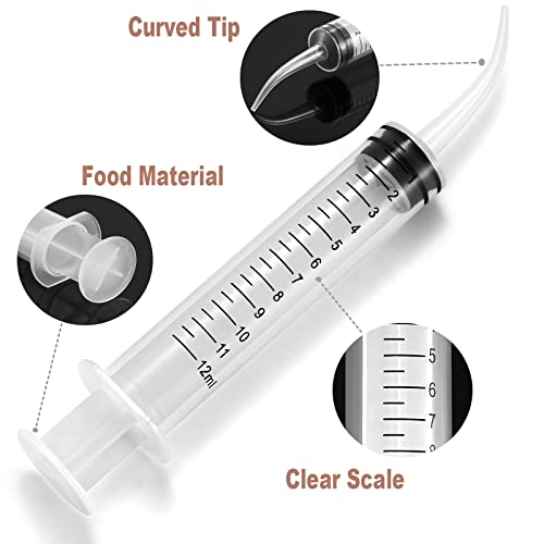 40 Pack 12ml Dental Syringe with Curved Tip for Oral Dental Care, Lab, Feed Small Pet - size: 12ml-40Pack
