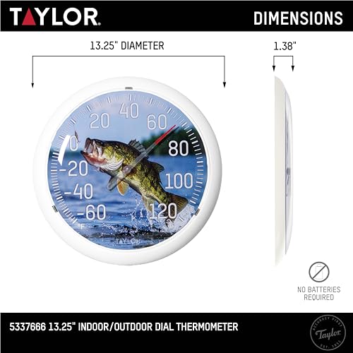 Taylor Jumping Fish Indoor Outdoor Dial Thermometer, Wireless Thermometer with Easy to Read Large Numbers for Patio, Pool, Garden or Garage, and Indoor Areas, 13.25-inch, Blue