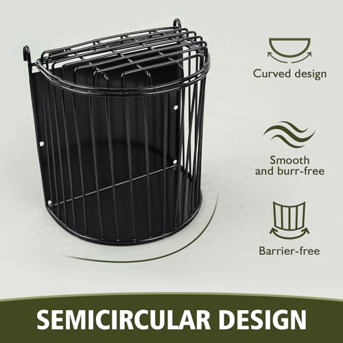 Bunny Hay Feeder, Semicircular Space-Saving Design, Black | Lid Design Helps Keep Hay Clean, Metal Frame Hay Rack for Rabbits, Guinea Pigs, Bunny, Chinchillas & Small Animals - size: Semicircular feeder