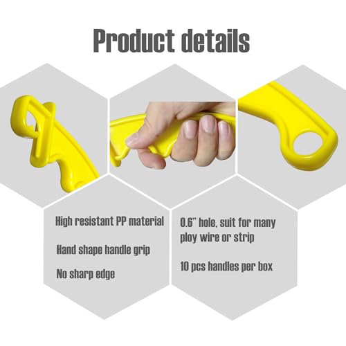 QMARK Electric Fence Plastic Gate Handles, Yellow, 8 Inch, 10 Pack | Insulated Plastic Hook, Portable