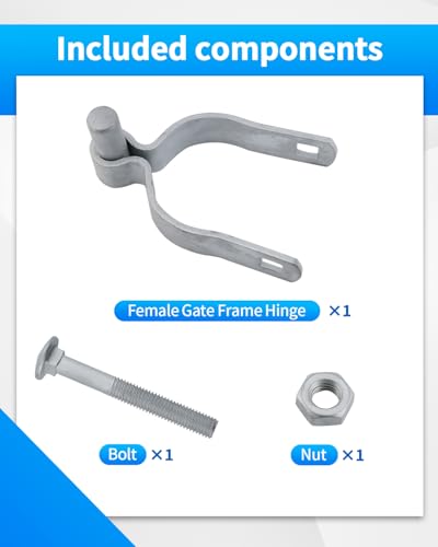 2-3/8" Chain Link Fence Frame Gate Post Male Hinge, Galvanized Steel Gate Hinges for 2-3/8" Outside Diameter Post/Pipe, Chain Link Fence Parts with Bolts and Nuts