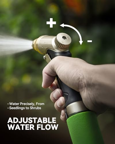 RAINPOINT Garden Hose Nozzle, 100% Heavy Duty Metal Hose Sprayer, High Pressure Water Hose Nozzle with Adjustable Spray Patterns and Flow Control for Watering Plants, Car Washing, Pet Washing, Gold - color: Gold