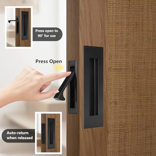 bealy Pocket Door Handles and Edge Pull Matte,Pocket Door Hardware Set, 6Inch Handles Hardware Latch,Recessed Finger Flush Pulls,for Closet,Sliding,Barn Door, 304 Stainless Steel - color: Black, size: 1 Set（2 Recessed Pull Handle +1 Edge Handles）
