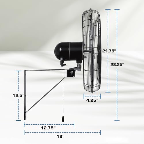 Hurricane Pro Commercial Grade Oscillating Wall Fan, 3 Speeds, Black, 20in | Metal Wall Mount Corded Electric Air Cooling Unit w/ Powerful 4600 CFM Airflow for Home, Garage, Gym, Workshop & Greenhouse - style: 20" Pro Commercial Grade