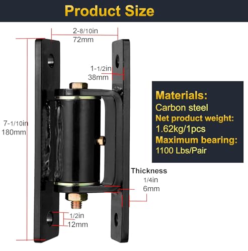 Heavy Duty Gate Hinges,7in,1100lbs Capacity,Thick Solid Steel | Built in Roller Bearing Hinges for Wood & Metal Gates, 90°Inward/Outward Smooth Swing, Bolt/Weld On Fence/Barn/Driveway,2Pack - size: Large-ZJ